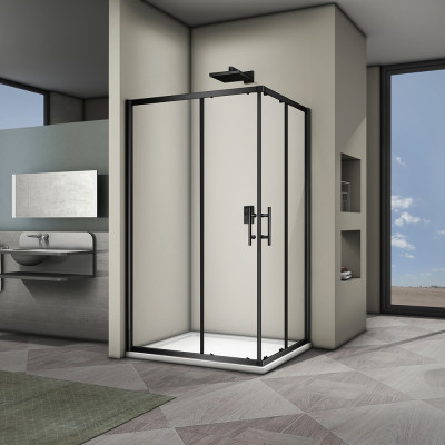 Душевой угол Veconi Rovigo RV-30B, 1000x800x1900 черный, стекло прозрачное